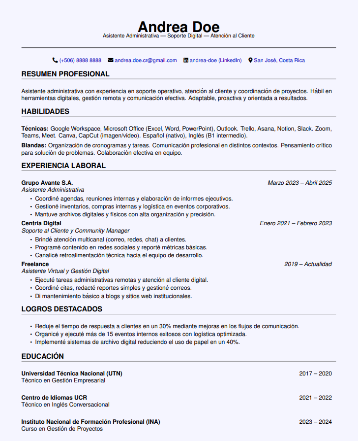 Vista previa del CV - Lavender